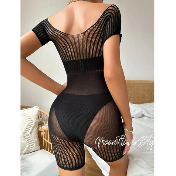 Black Fishnet Mesh One Piece Bodysuit - Picture 5 of 6